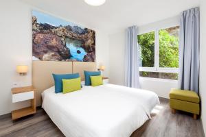 a bedroom with a large bed and a window at Apartamentos Tigaiga Suites in Puerto de la Cruz