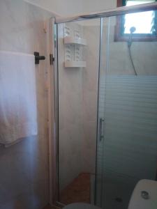 W łazience znajduje się prysznic ze szklanymi drzwiami. w obiekcie Goyo Gomera Apartments w mieście Valle Gran Rey