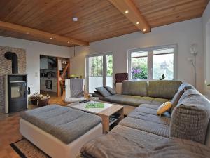 ein Wohnzimmer mit 2 Sofas und einem Kamin in der Unterkunft Cozy Holiday Home in G ntersberge with Garden in Güntersberge