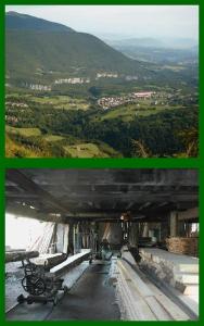 dos fotos de un puente con vistas a una montaña en Hôtel Ducret en Champfromier