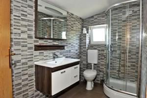 a bathroom with a sink and a toilet and a shower at Apartment Klepo in Visoko
