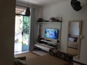 ein Wohnzimmer mit einem TV und einem Spiegel in der Unterkunft Solange apartment-Casa Parque de Olivenca in Olivença