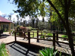 a wooden bridge in the middle of a garden at Country Charm Retreat B&B in Donnybrook