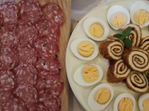 a plate of hard boiled eggs and some bread at Masseria Asciano in Ostuni
