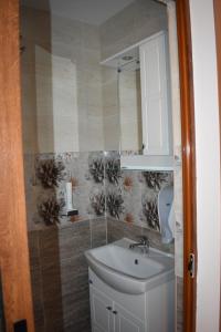 a bathroom with a sink and a mirror at Complex Oazis in Etropole