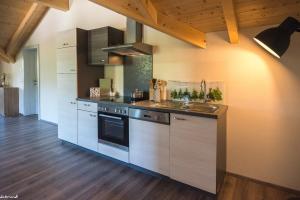 a kitchen with a sink and a stove at Straußenhof Halmer in Oberndorf an der Melk