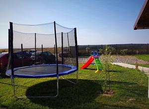 a playground with a trampoline in the grass at Casa de la Corbu in Corbu
