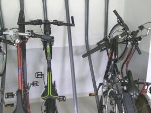 a group of bikes parked in a garage at Apartment Reichenbachstraße in Bad Reichenhall