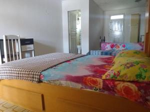 a bedroom with a bed with a colorful comforter at Agro Villa in Areia +18 photos