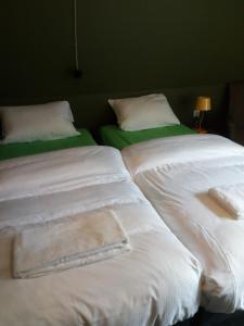 twee bedden naast elkaar in een slaapkamer bij Doeselie in Ronse