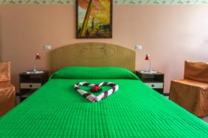 Una cama verde con una almohada en forma de corazón. en B&B da Zio Gianni, en Fratta Polesine