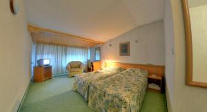 a hotel room with a bed and a television at Plaza Family Hotel in Smolyan