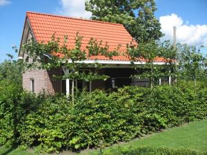 スロースケルケにあるVakantiewoning de Boshoornのオレンジ色の屋根と茂みのある家