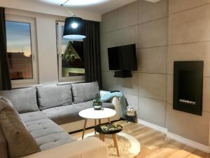 Televízia a/alebo spoločenská miestnosť v ubytovaní Apartament Mozart