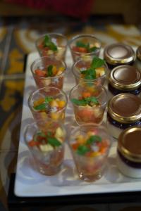 a tray of small cups of food on a table at Golden Temple Villa in Siem Reap