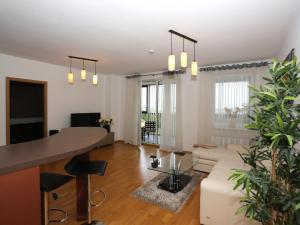 帕內韋日斯的住宿－帕涅韋日斯公寓，客厅配有桌子和沙发