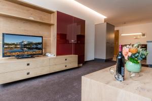 Televízia a/alebo spoločenská miestnosť v ubytovaní Apartments Tschanun