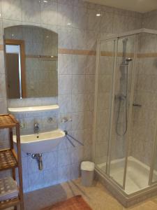 a bathroom with a sink and a shower at Appartement Lea in Umhausen