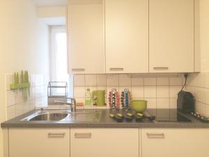 a kitchen with a sink and a counter top at In Swiss Home - Rathaus from 1284 historical Apartment in Basel