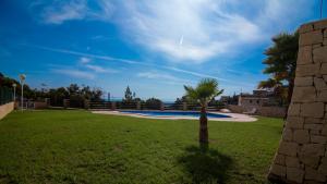 a palm tree in the middle of a green field at Villa Paradise Campello in El Campello