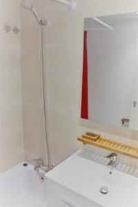 y baño con ducha y lavamanos. en Vive Vitoria en la Almendra Medieval 22, en Vitoria-Gasteiz