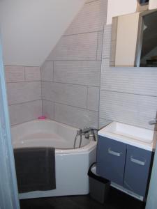 ein Badezimmer mit einer Badewanne und einem Waschbecken in der Unterkunft Le petit domaine des Aubuis in Chinon