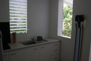 a kitchen with a sink and a window at Résidence Anamanga in Sainte-Anne