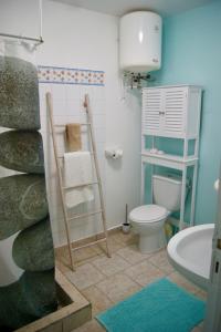 a bathroom with a toilet and a towel ladder at Résidence Anamanga in Sainte-Anne