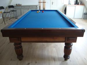 a pool table with two balls on top of it at B&B Hanenberg in Ooien