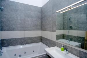 uma casa de banho com uma banheira, um lavatório e um chuveiro em Summit Apart Hotel em Kiev