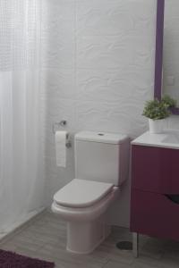 een witte badkamer met een toilet en een wastafel bij Be Happy in Algodonales