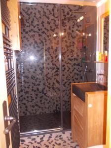 W łazience znajduje się prysznic ze szklanymi drzwiami. w obiekcie Les Menuires w Les Menuires