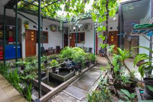 un jardin à l'arrière d'une maison ornée de plantes dans l'établissement RedDoorz near Hartono Mall, à Yogyakarta