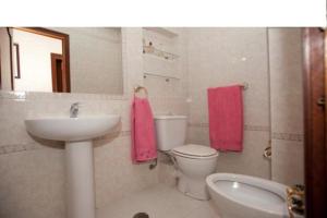セビリアにあるMaravilloso Apartamento Trianaのバスルーム(洗面台、トイレ、鏡付)