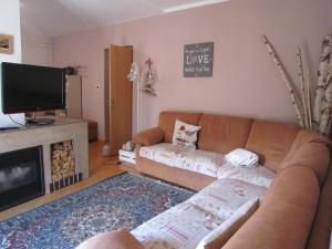 sala de estar con sofá y TV en Casa Caterina, en Fiera di Primiero