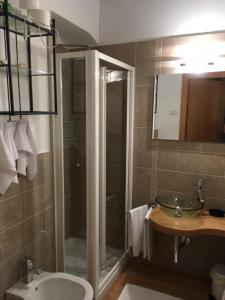 a bathroom with a shower and a toilet and a sink at Farm stay Al Pisoler in Caneva