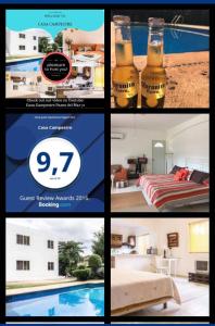 un collage de fotos de un hotel con botellas de cerveza en Casa Campestre en Cancún