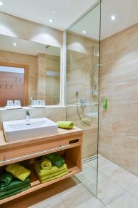 索內納爾佩納斯費爾德的住宿－阿爾卑斯露斯納斯費爾德公寓，一间带水槽和淋浴的浴室