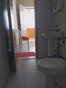 ein Bad mit einem WC und einem Waschbecken in der Unterkunft Pousada Grão de Areia Beira Mar in Mangue Sêco