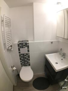 een badkamer met een wit toilet en een wastafel bij Ferienwohnung MILA Braunlage in Braunlage