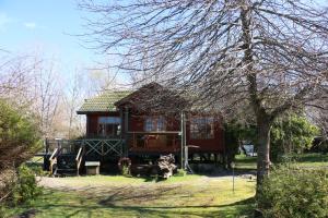 una pequeña casa en un patio con un árbol en Cabañas Islote Haverbeck, en Valdivia