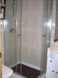 een douche met een glazen deur in een badkamer bij Marina Nova in Cedeira