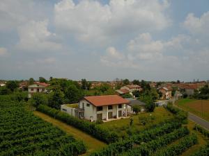 an aerial view of a farm with a house and vineyards at Aganis in Casarsa della Delizia