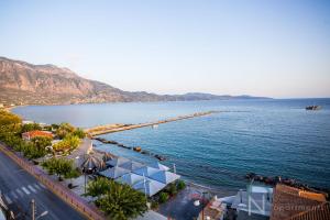 an aerial view of a beach next to the water at DN Sea Apartments in Kalamata
