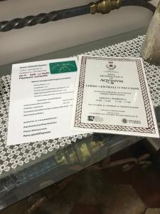 Certifikát, ocenenie alebo iný dokument vystavený v ubytovaní B&B La Staffa