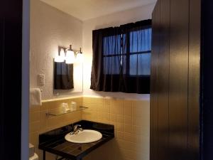 a bathroom with a sink and a window at Rocket Motel in Custer