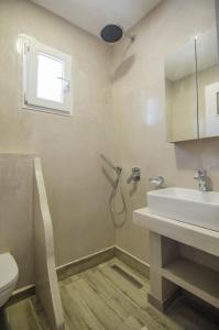 a bathroom with a sink and a toilet at Hotel Delfini in Mylopotas
