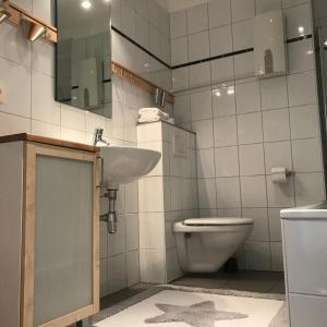 a bathroom with a toilet and a sink at Düsseldorfer Domicil Media Harbour in Düsseldorf +28 photos