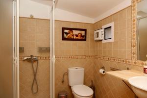 a bathroom with a shower and a toilet and a sink at Llucmajor 29 in Mahón +47 photos