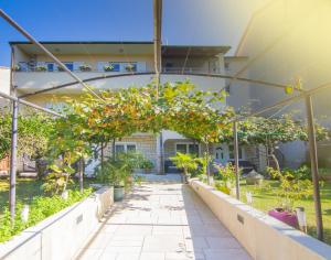 an arbor with citrus trees in a garden at Apartments Nicole in Pula